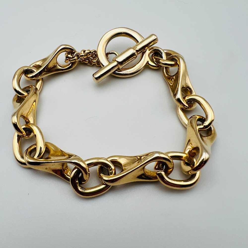 Large Abstract Linkโ Toggle Bracelet 7.5 Inch Gold ToneVintage Style Statement